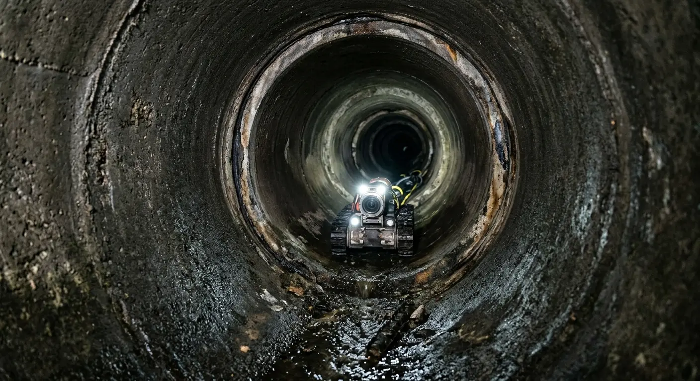Robotic sewer camera inspecting pipe interior for Sewer Line Repair in Franconia